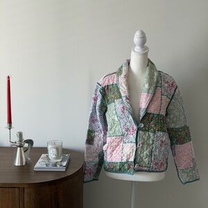 Anthropologie Quilted Patchwork Blazer in Pastel Pink & Sage Green